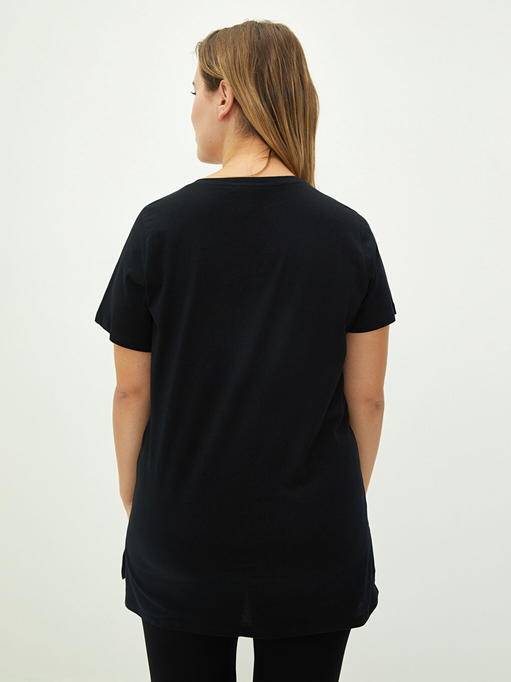 Тениска за жени с голям размер, кръгло деколте, права кройка, къс ръкав, памук-4