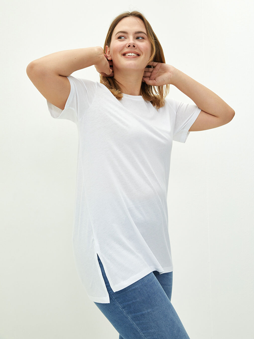 Tricou din Bumbac pentru Femei, Mărimi Mari, Guler Rotund, Croială Dreaptă, Mânecă Scurtă-1