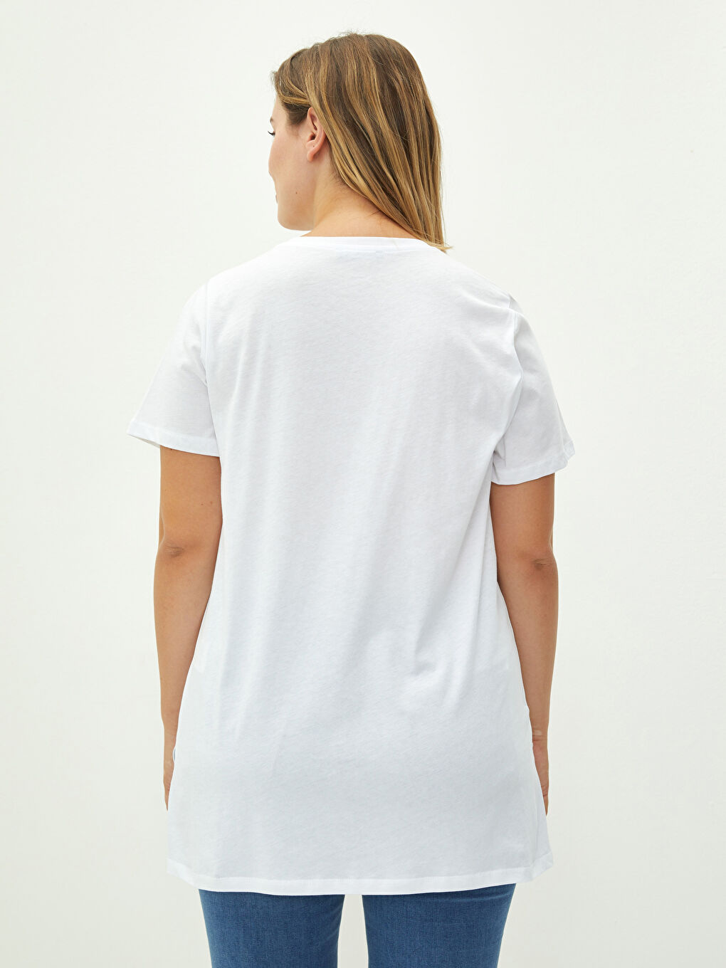 Tricou din Bumbac pentru Femei, Mărimi Mari, Guler Rotund, Croială Dreaptă, Mânecă Scurtă-4