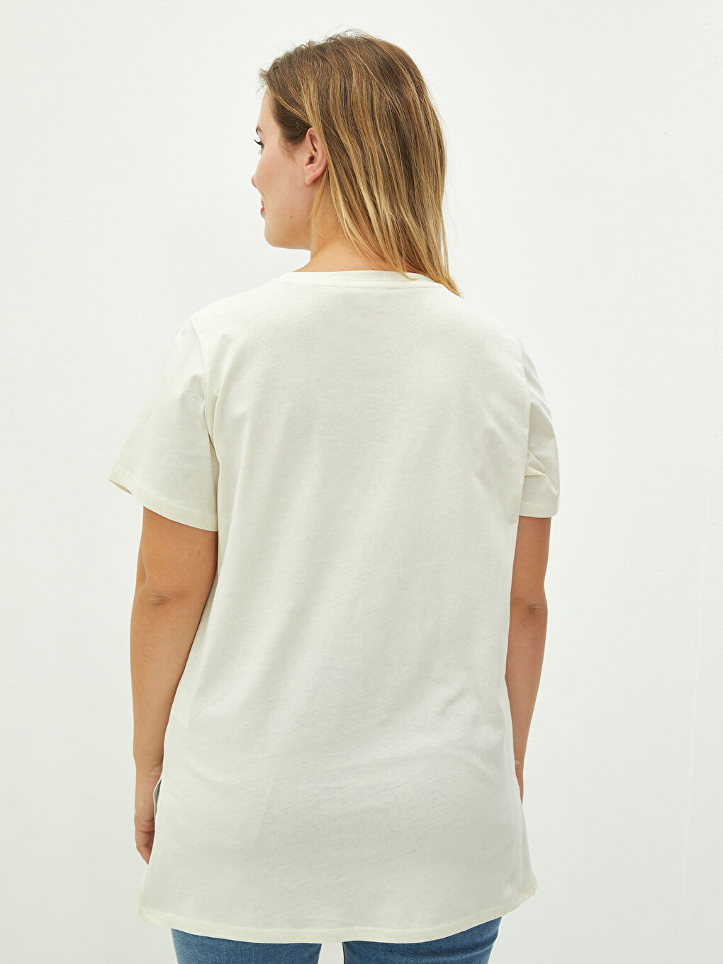 Plus Size Crew Neck Straight Short Sleeve Cotton Women's T-Shirt-4