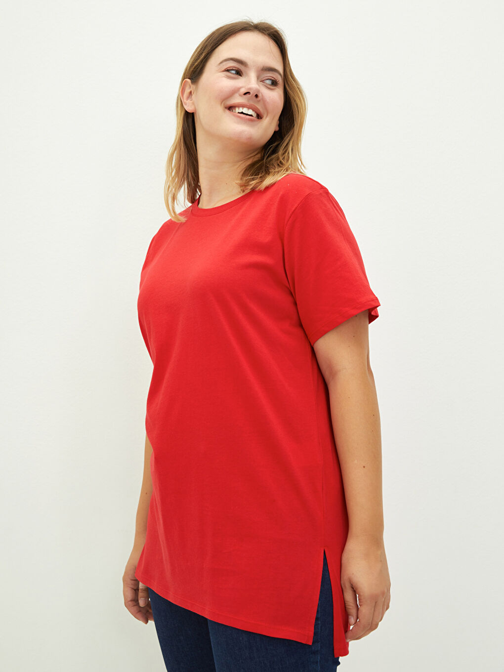 Tricou din Bumbac pentru Femei, Mărimi Mari, Guler Rotund, Croială Dreaptă, Mânecă Scurtă