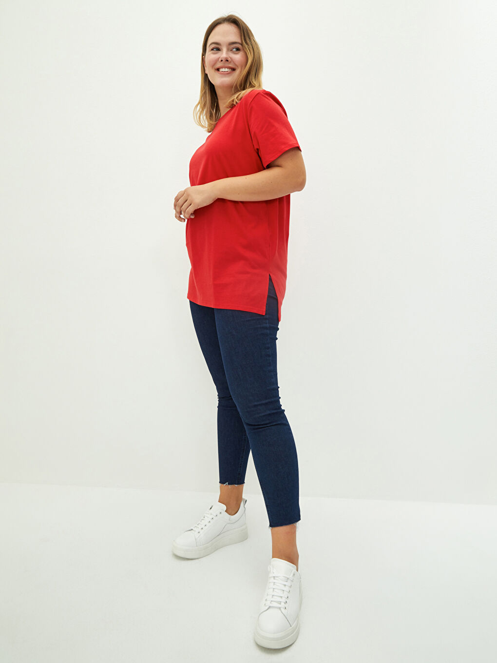 Tricou din Bumbac pentru Femei, Mărimi Mari, Guler Rotund, Croială Dreaptă, Mânecă Scurtă-2