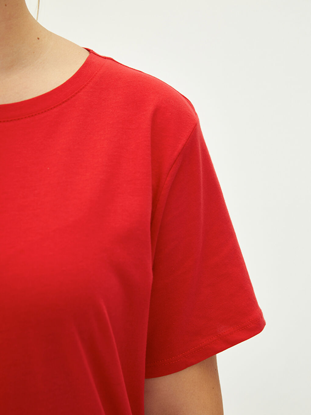 Tricou din Bumbac pentru Femei, Mărimi Mari, Guler Rotund, Croială Dreaptă, Mânecă Scurtă-3