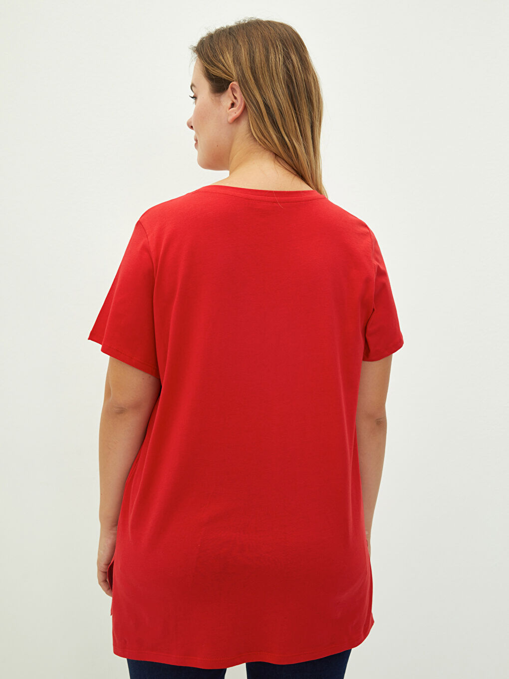 Tricou din Bumbac pentru Femei, Mărimi Mari, Guler Rotund, Croială Dreaptă, Mânecă Scurtă-4