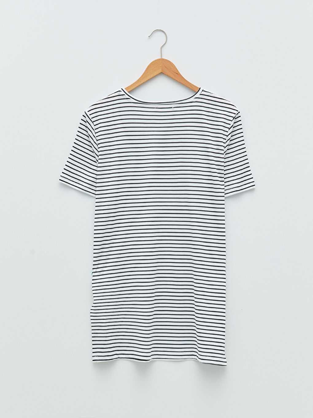 Siyah Büyük Beden Bisiklet Yaka Çizgili Kısa Kollu Pamuklu Kadın Tişört-6