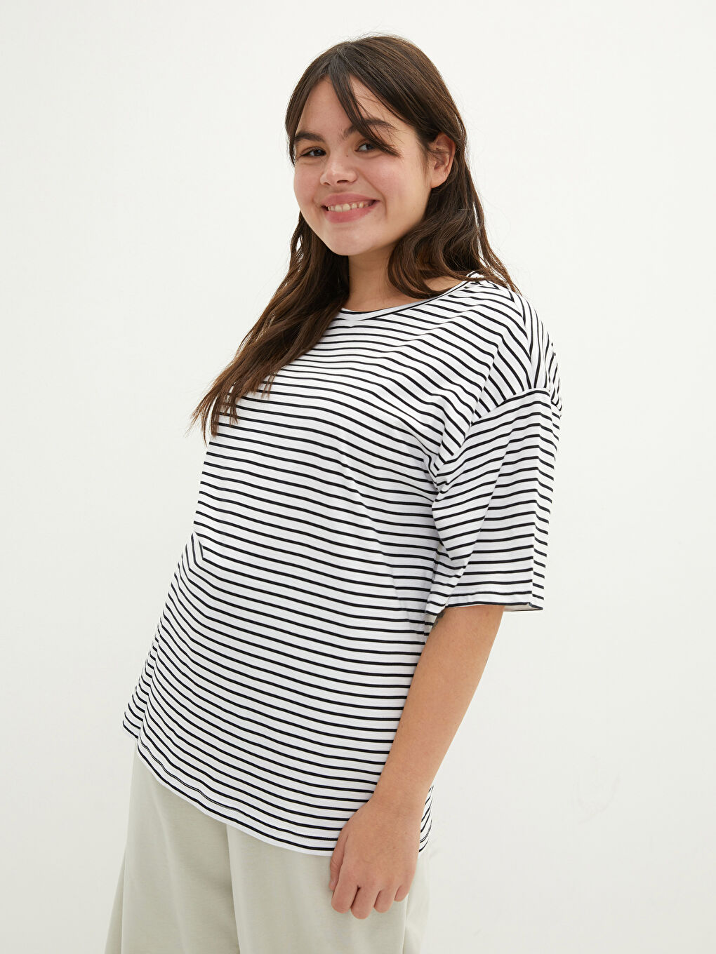 Women's Plus Size Striped Short Sleeve Cotton T-Shirt