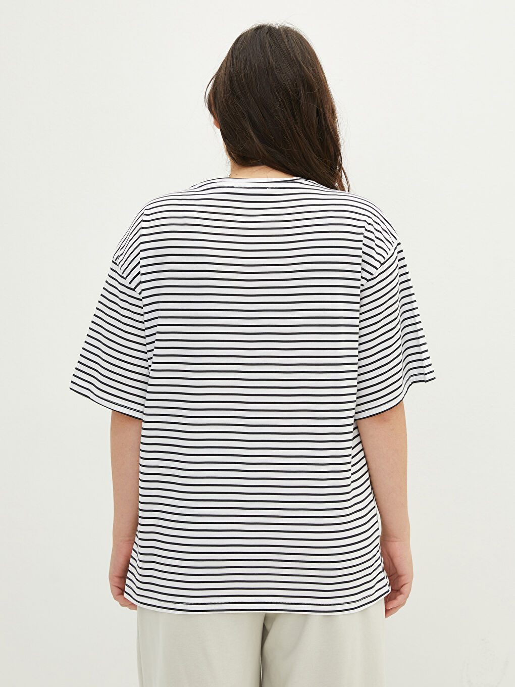 Women's Plus Size Striped Short Sleeve Cotton T-Shirt-3