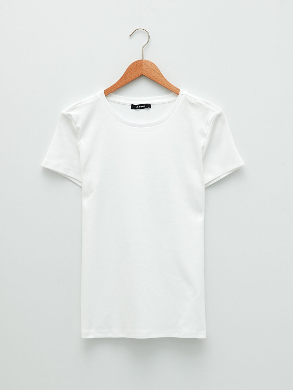 Beyaz Büyük Beden Bisiklet Yaka Düz Kısa Kollu Kadın Tişört-4