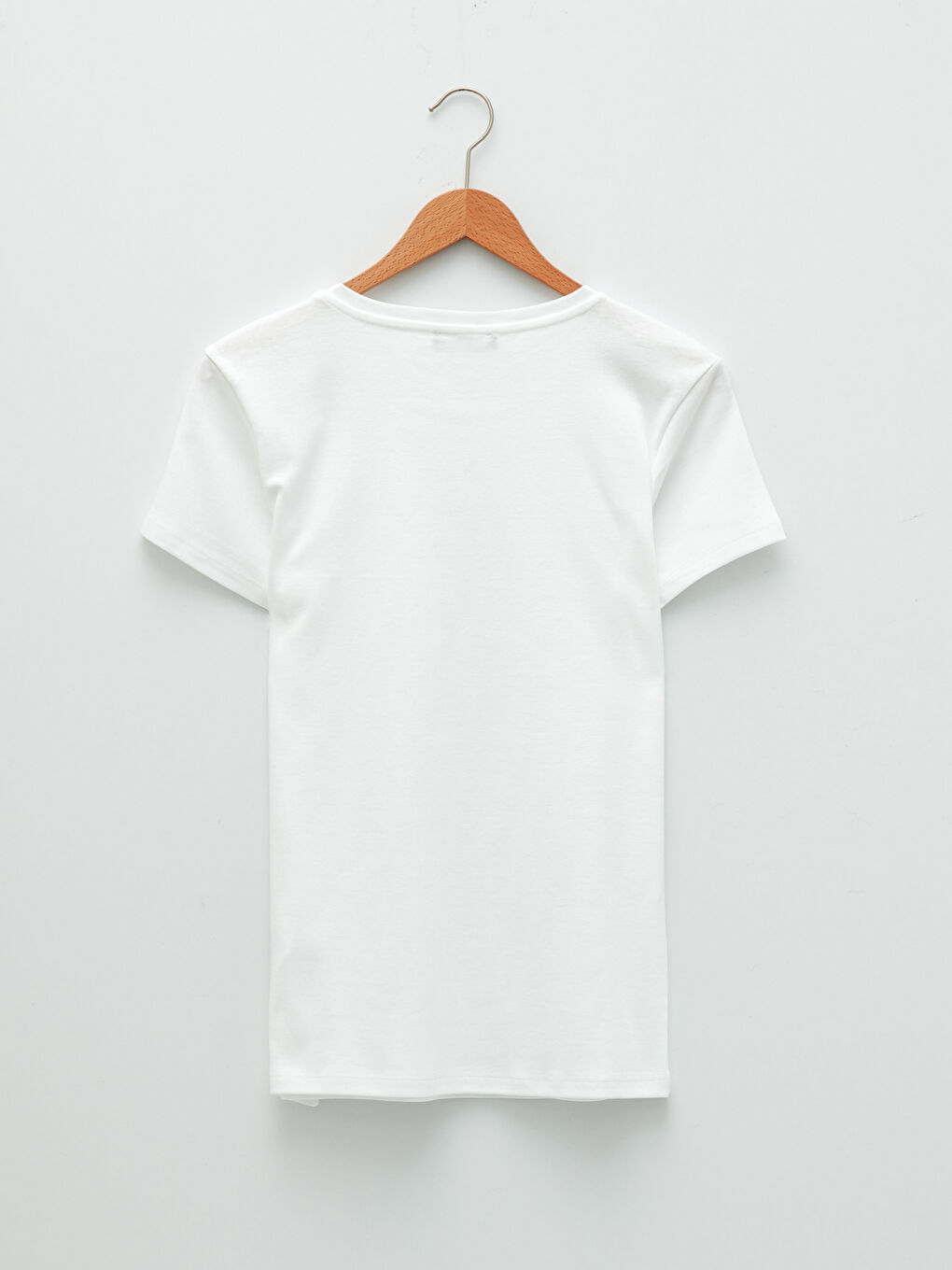 Beyaz Büyük Beden Bisiklet Yaka Düz Kısa Kollu Kadın Tişört-5