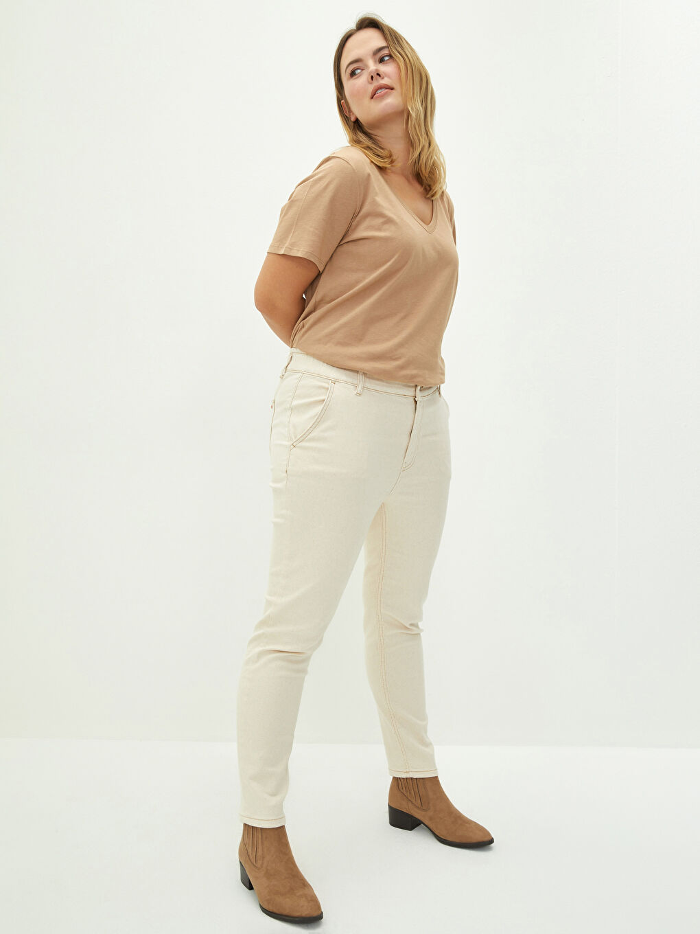 بنطلون جينز واسع مقاس كبير وسط عادي مريح للسيدات-2