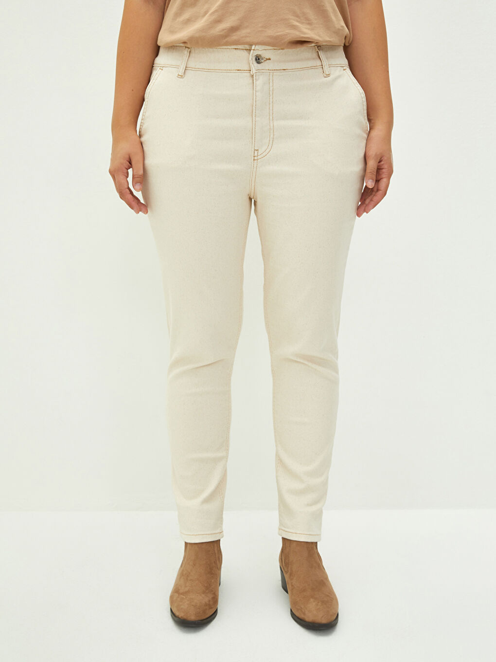 بنطلون جينز واسع مقاس كبير وسط عادي مريح للسيدات-4