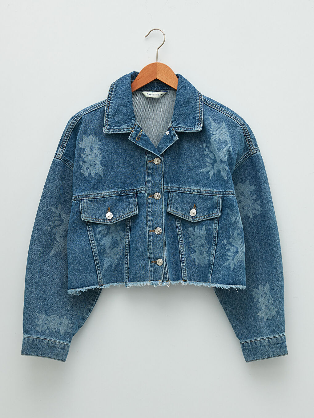 İndigo Gömlek Yaka Baskılı Uzun Kollu Kadın Rodeo Jean Ceket-6