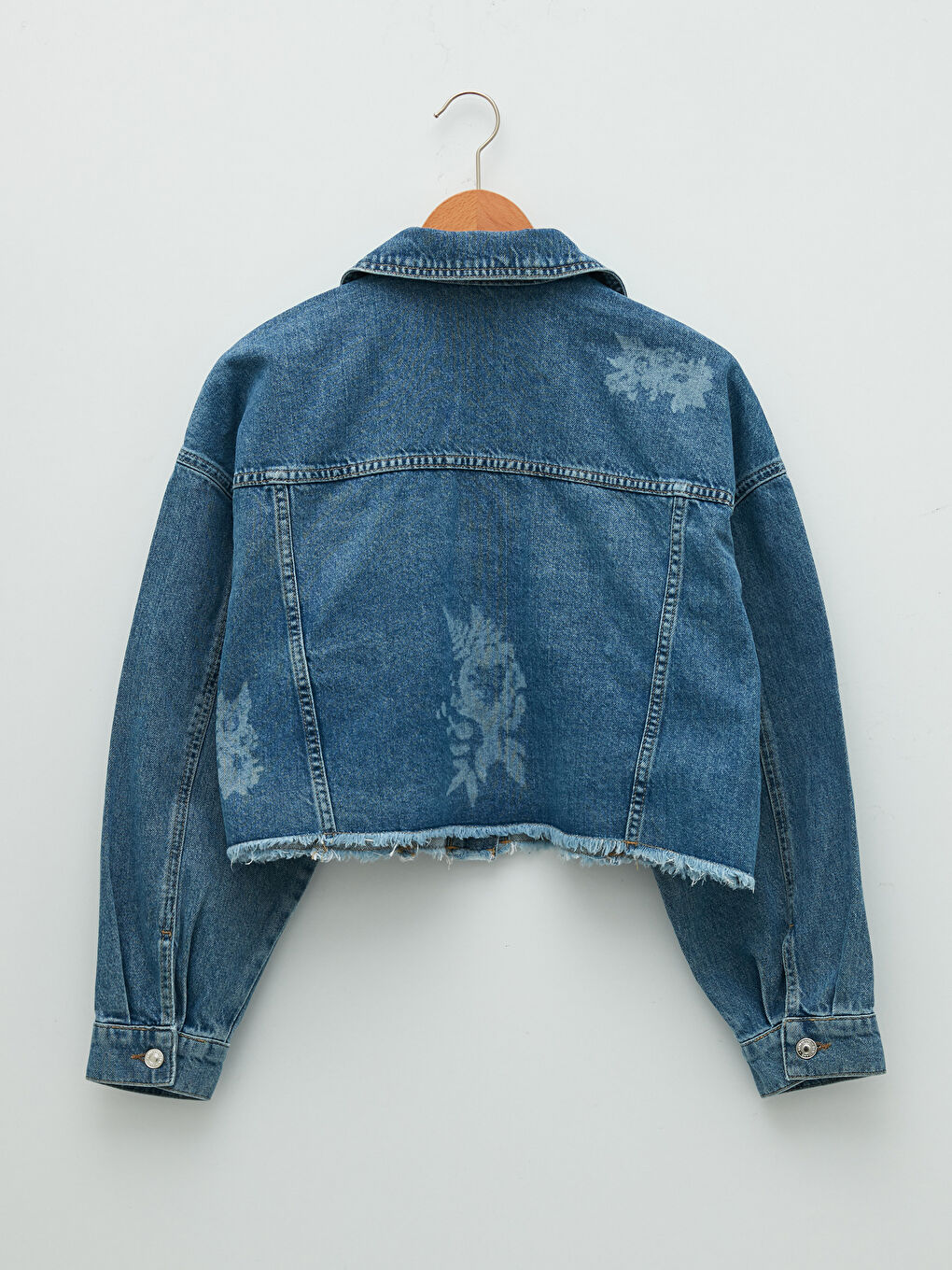 İndigo Gömlek Yaka Baskılı Uzun Kollu Kadın Rodeo Jean Ceket-7