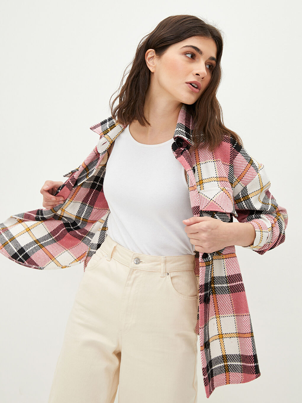 LCW Vision Geknöpfte Kariert Langarm Damen Hemdjacke -W1I578Z8-LNQ