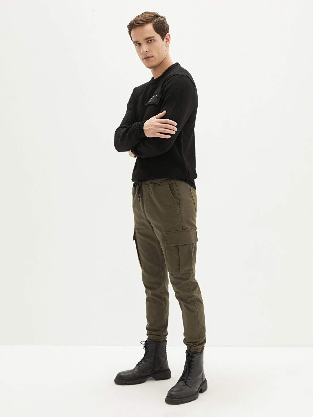 Haki Slim Fit Gabardin Erkek Kargo Pantolon-2