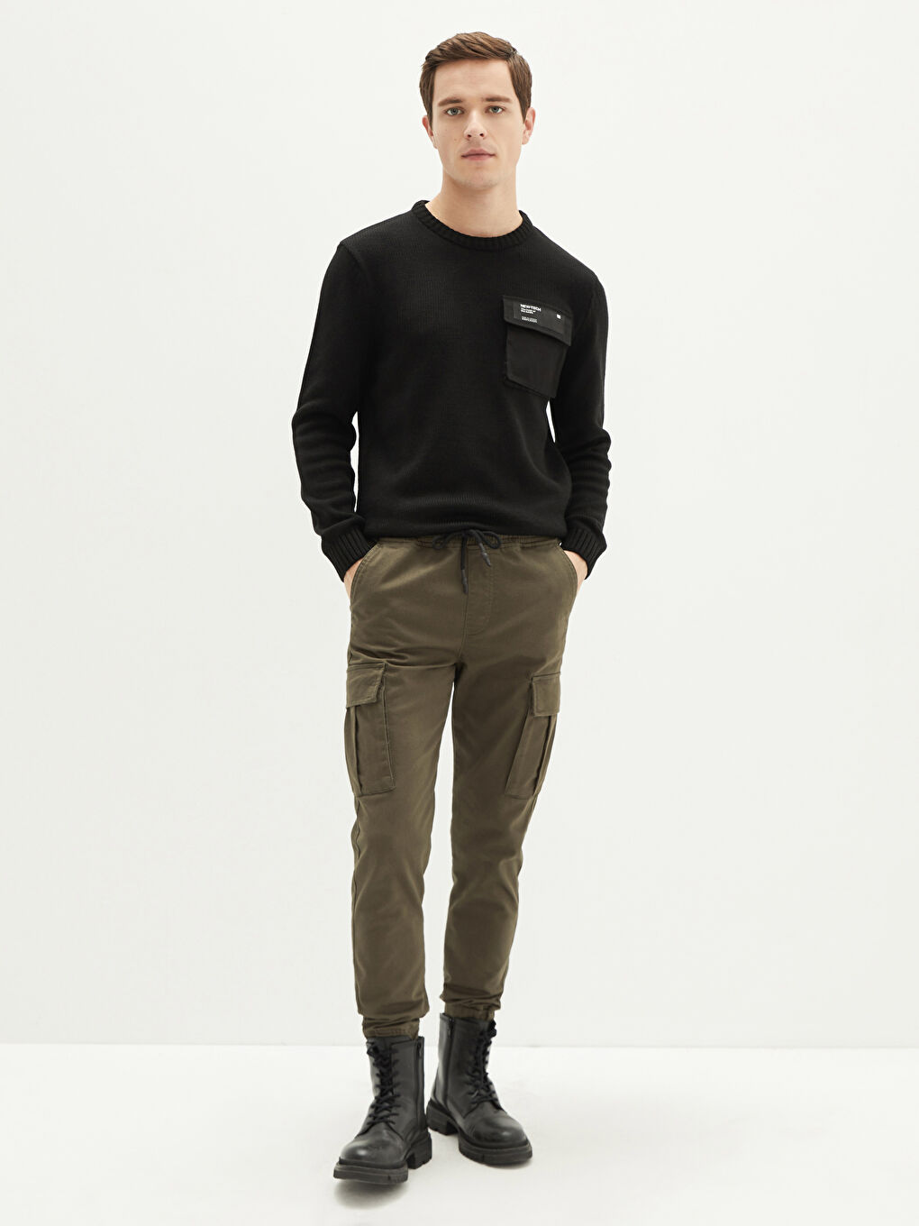 Haki Slim Fit Gabardin Erkek Kargo Pantolon-3