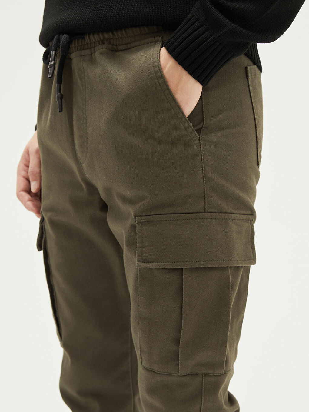 Haki Slim Fit Gabardin Erkek Kargo Pantolon-4