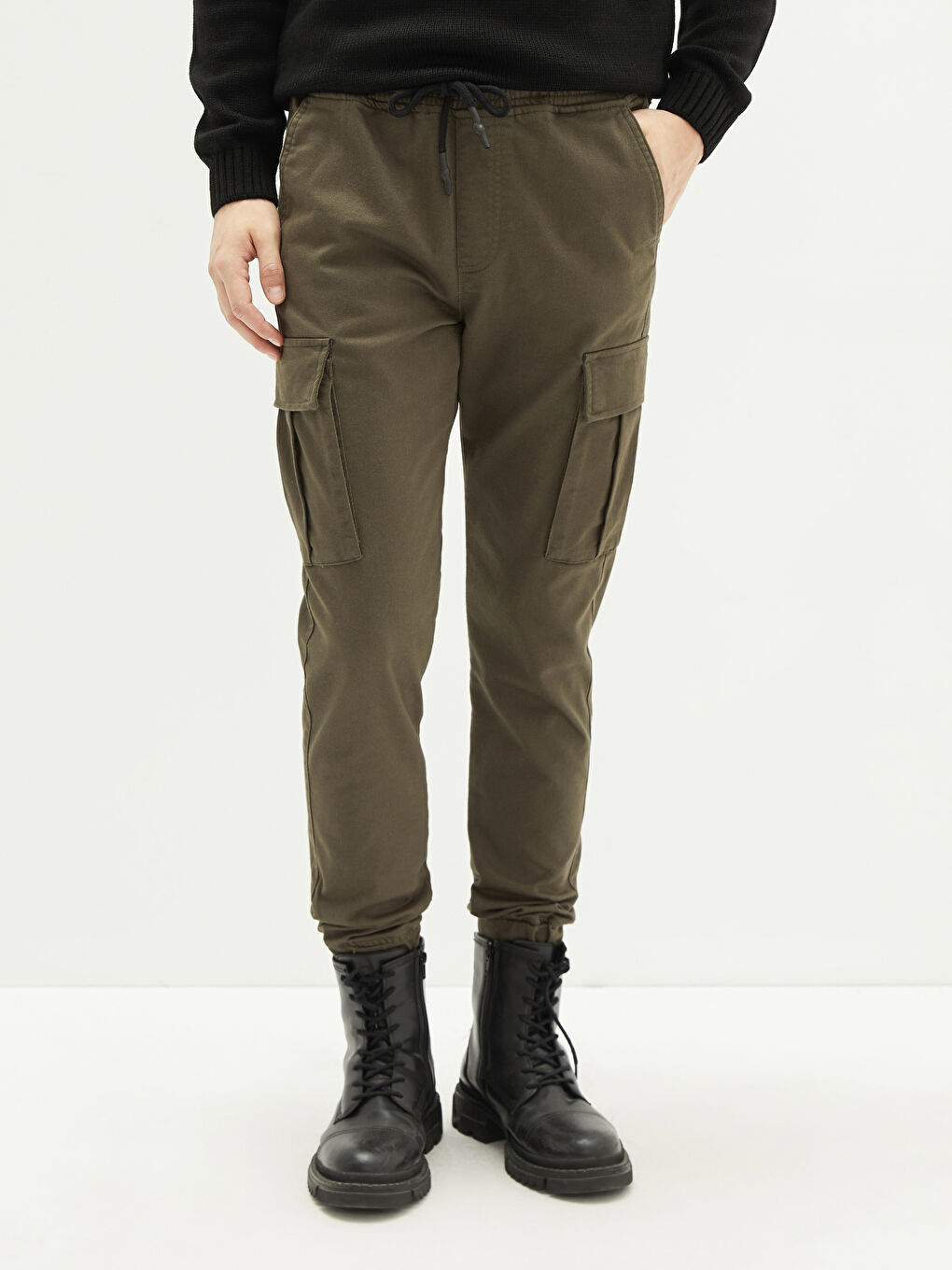 Haki Slim Fit Gabardin Erkek Kargo Pantolon-5