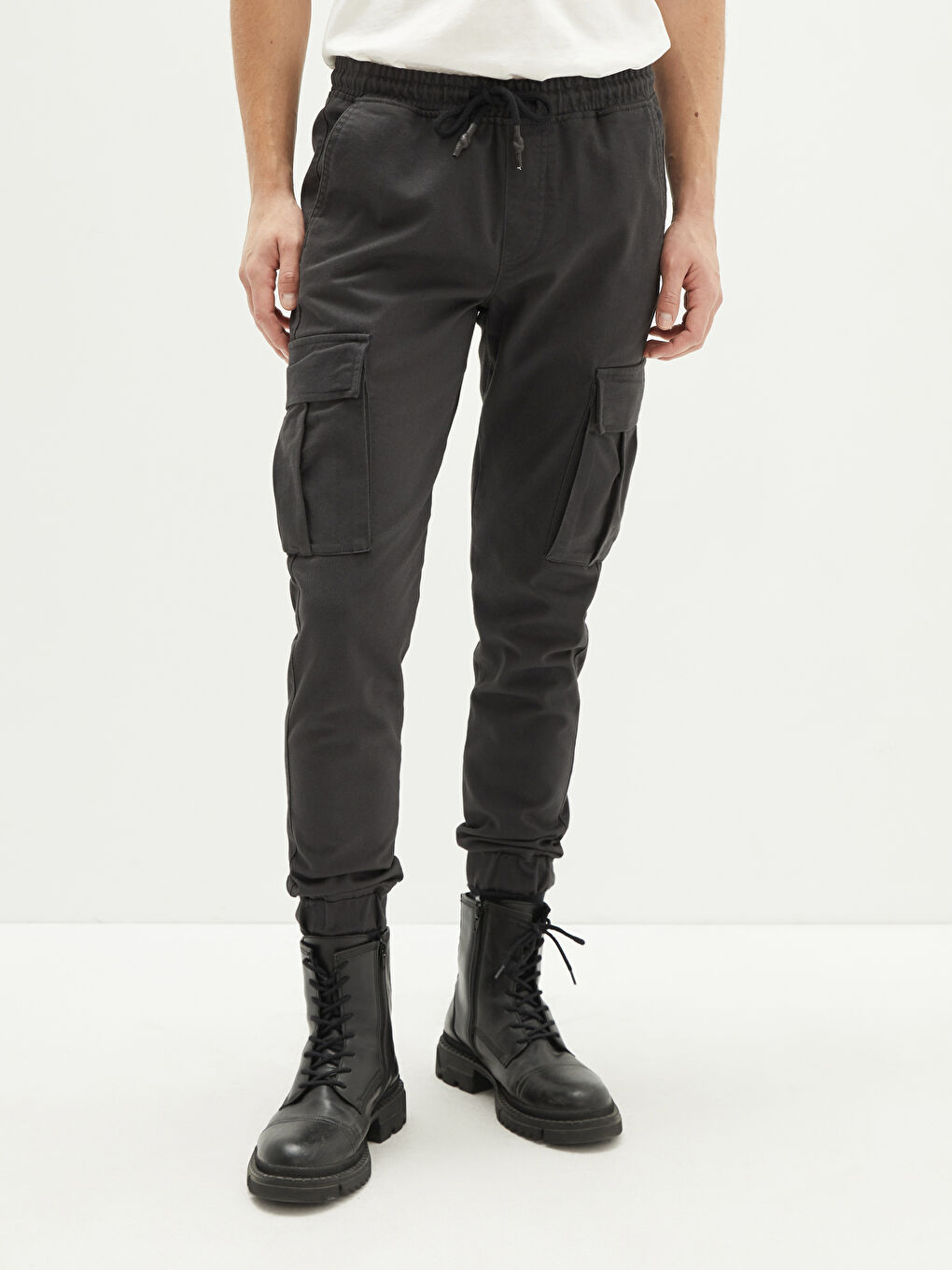 Antrasit Slim Fit Gabardin Erkek Kargo Pantolon-3