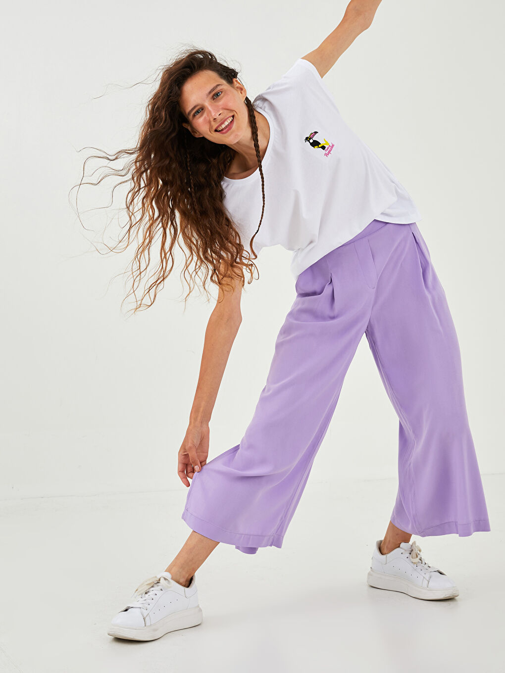 Elastic Waist Straight Pocket Detailed Viscose Women's Trousers