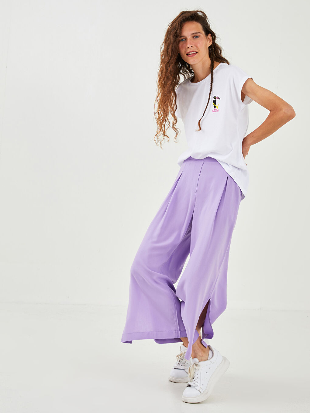 Elastic Waist Straight Pocket Detailed Viscose Women's Trousers-1