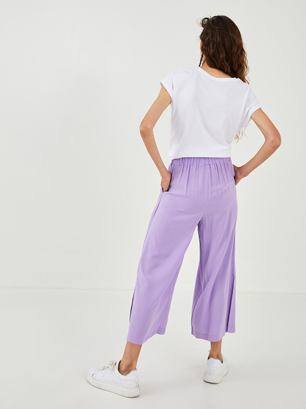 Elastic Waist Straight Pocket Detailed Viscose Women's Trousers-3