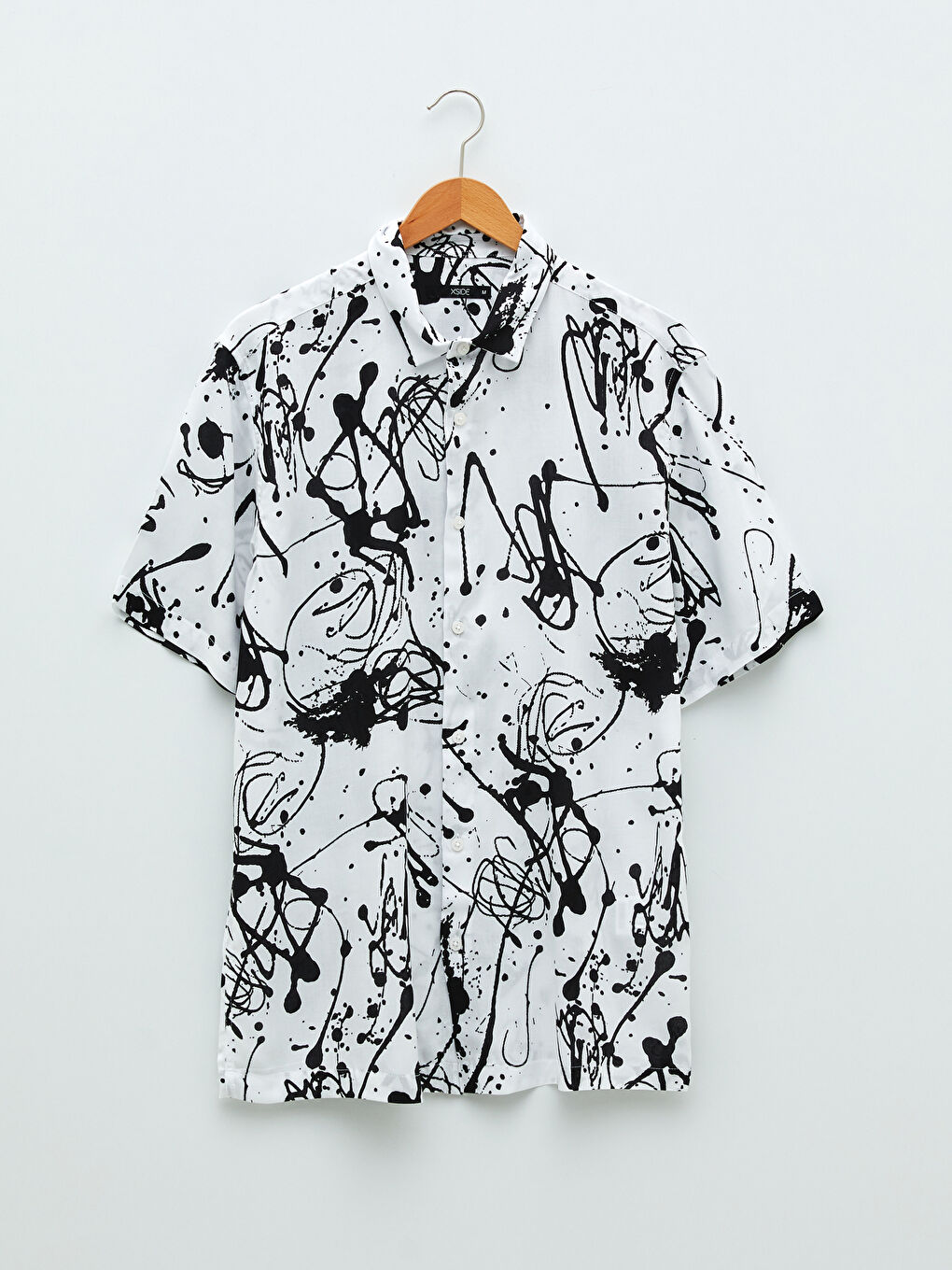 Siyah Regular Fit Kısa Kollu Desenli Viskon Erkek Gömlek-5