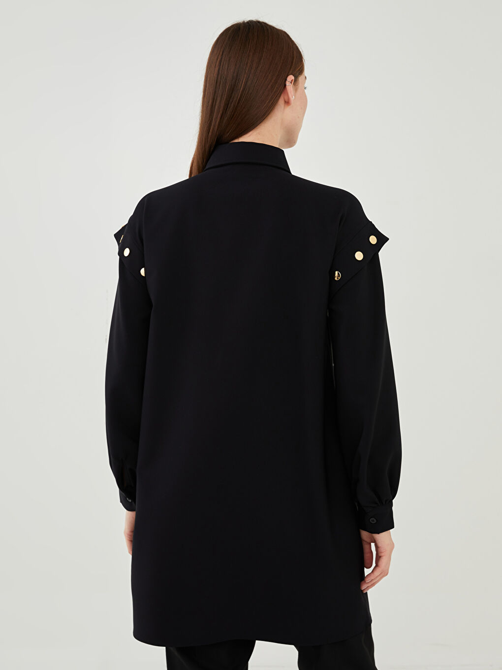 Tunique Chemise Unie à Manches Longues pour Femmes-4