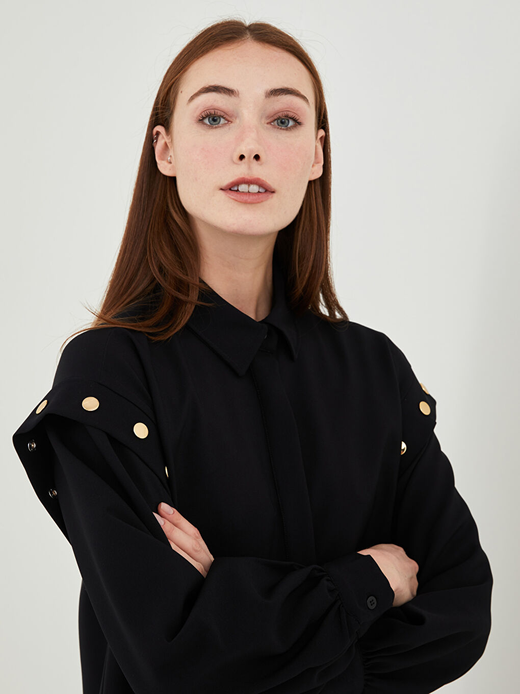 Tunique Chemise Unie à Manches Longues pour Femmes-1