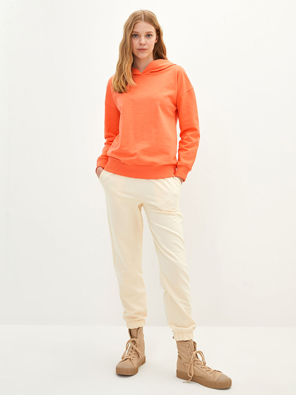 Hooded Collar Regular Long Sleeve Women's Sweatshirt-2