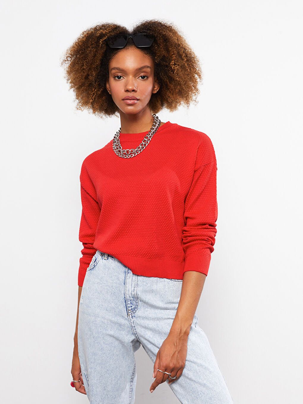 سترة تريكو سادة بياقة دائرية وأكمام طويلة للسيدات-4