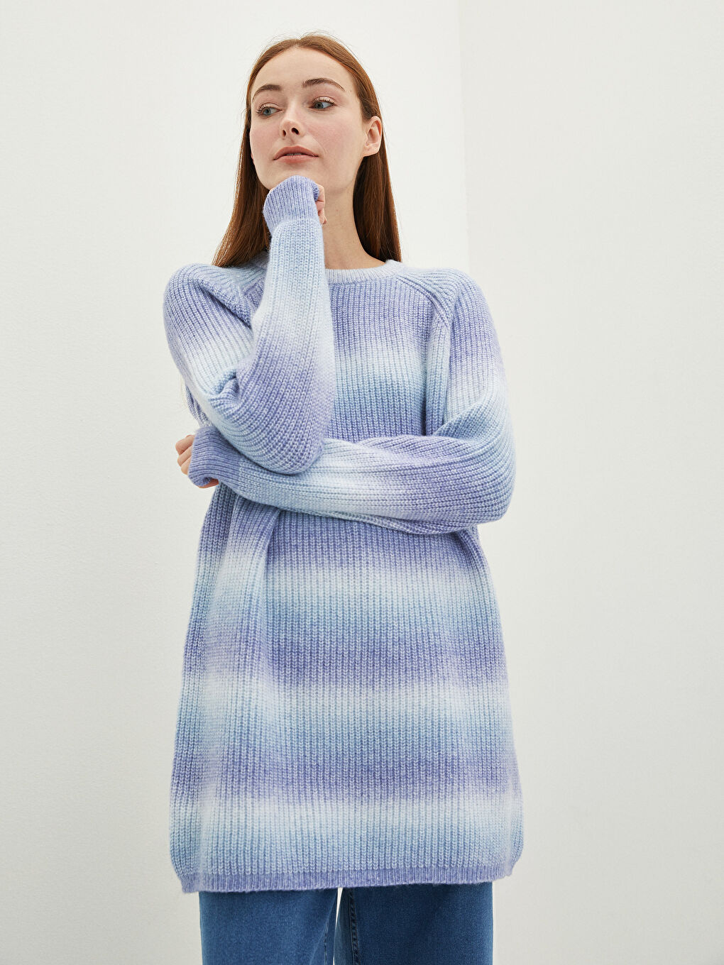 Crew Neck Patterned Long Sleeve Women's Tunic