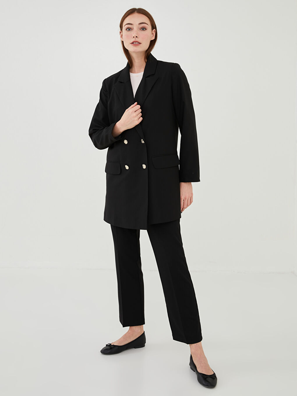 Siyah Önden Düğme Kapamalı Düz Uzun Kollu Kadın Ceket-2