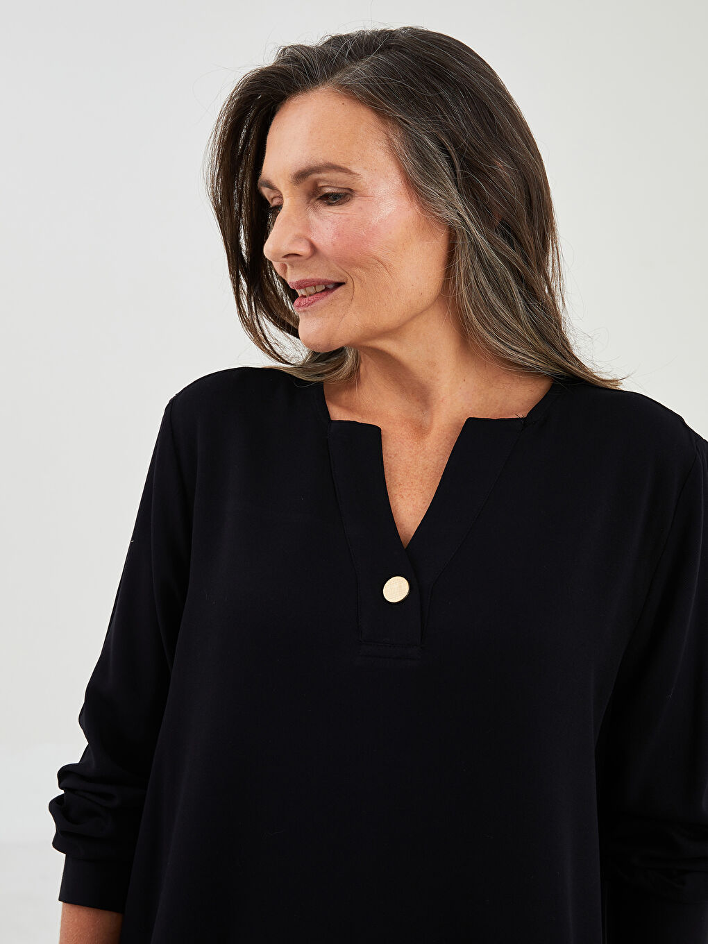 گەردەن بڵند ڕاست قۆڵ درێژ تونیکی ڤیسکۆز بۆ ژنان-2