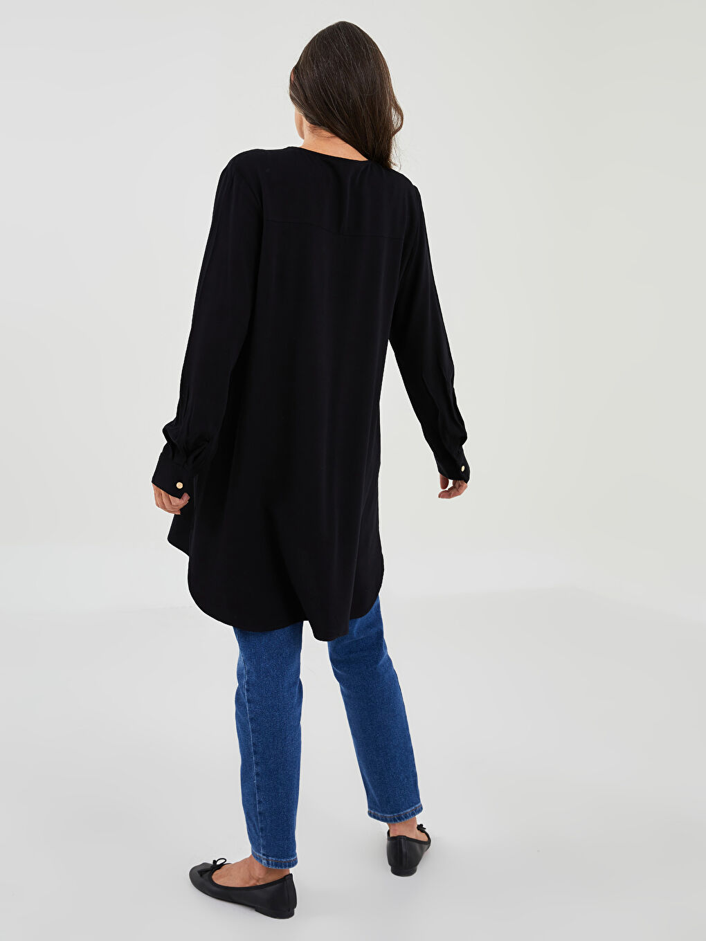 گەردەن بڵند ڕاست قۆڵ درێژ تونیکی ڤیسکۆز بۆ ژنان-4