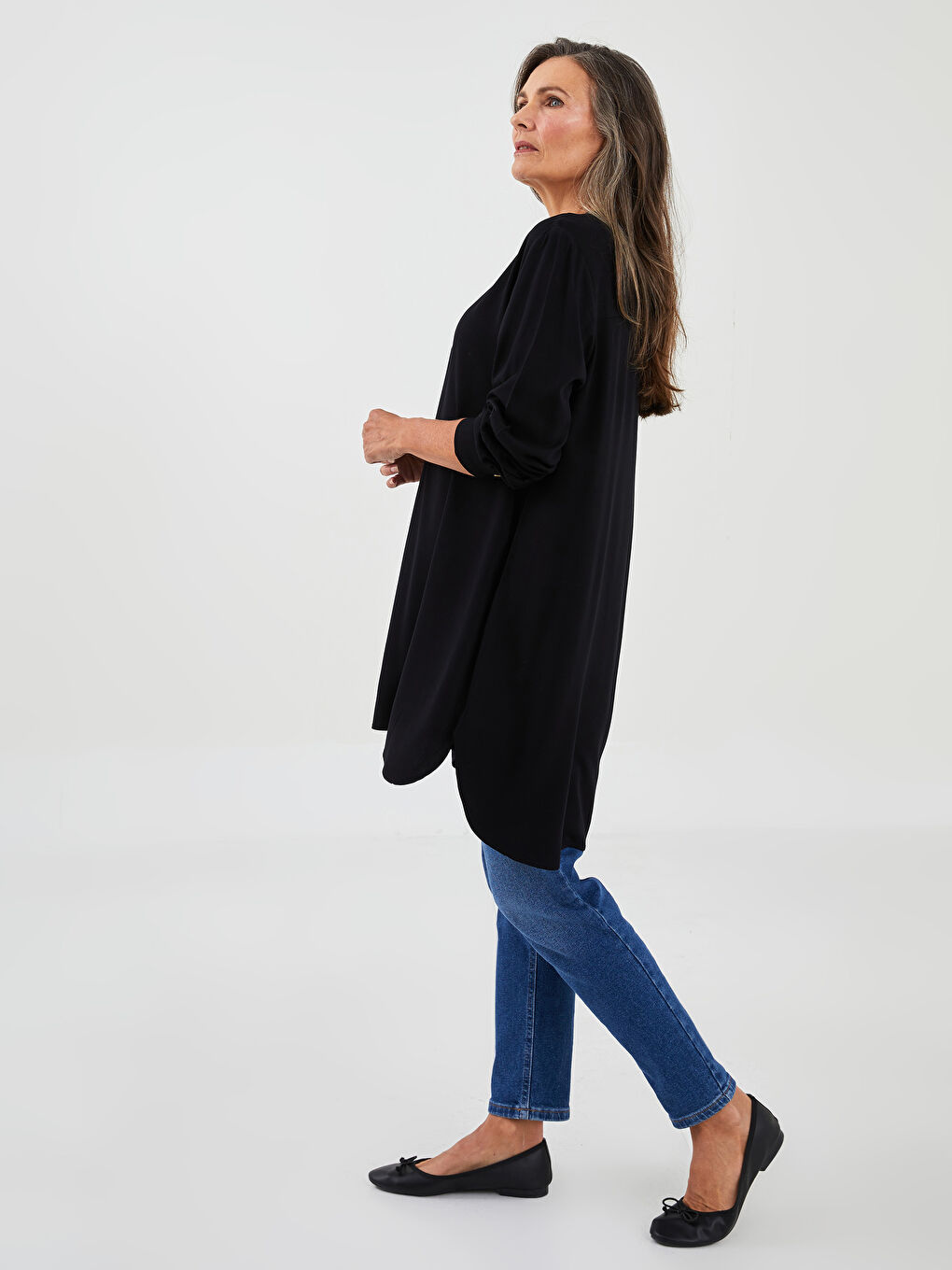 گەردەن بڵند ڕاست قۆڵ درێژ تونیکی ڤیسکۆز بۆ ژنان-1