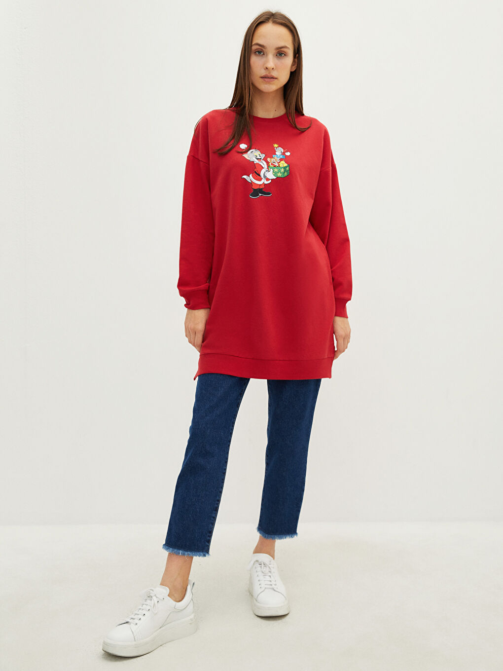 Rundhalsausschnitt Tom&Jerry Bedruckt Langarm Sweatshirt-Tunika für Damen-3