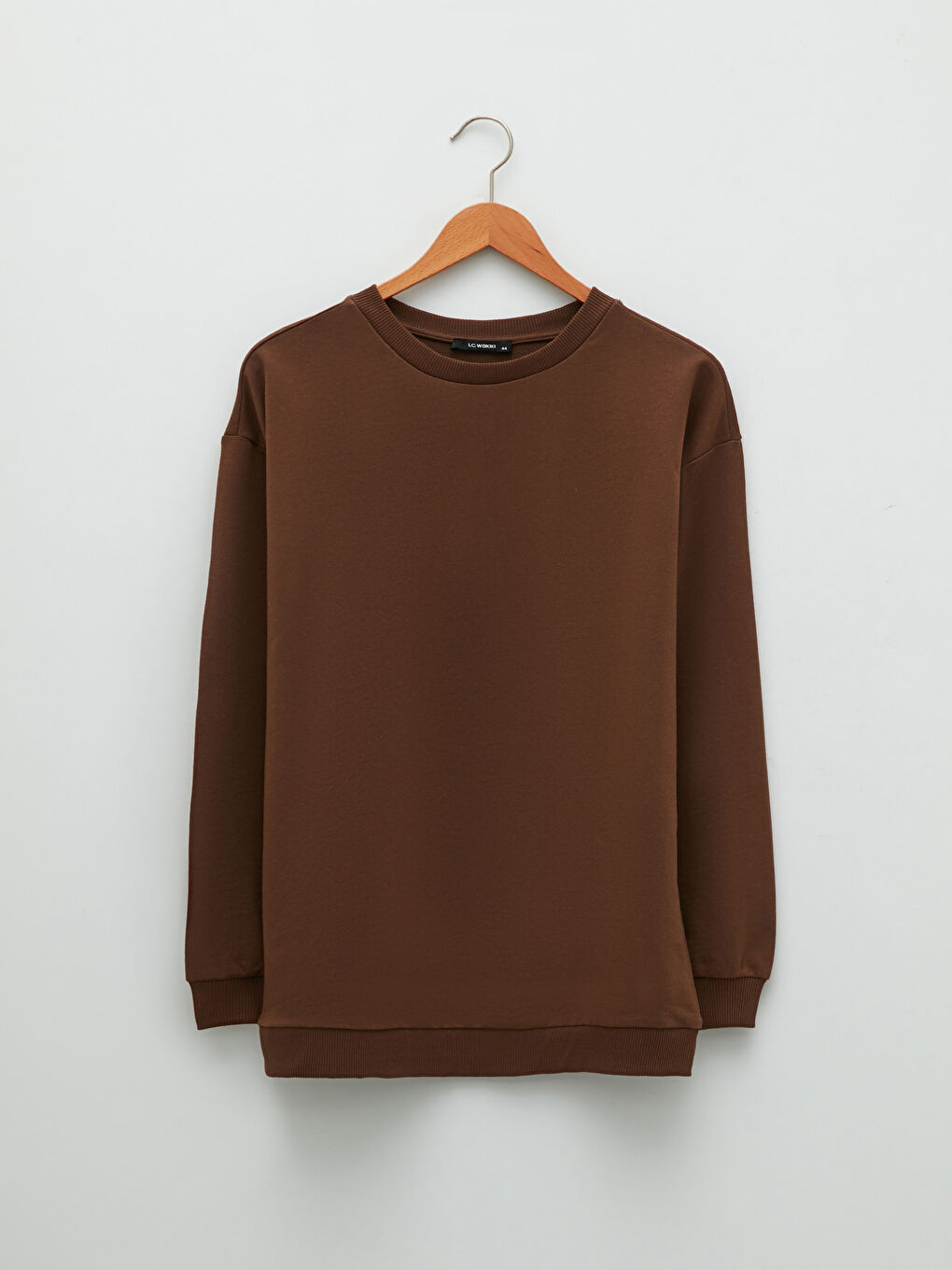 Büyük Beden Bisiklet Yaka Düz Uzun Kollu Kadın Sweatshirt-4