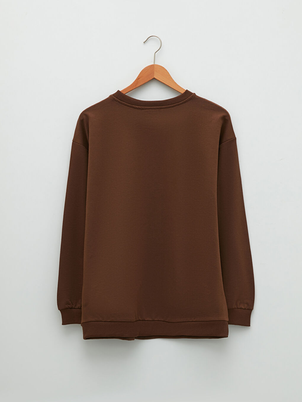 Büyük Beden Bisiklet Yaka Düz Uzun Kollu Kadın Sweatshirt-5