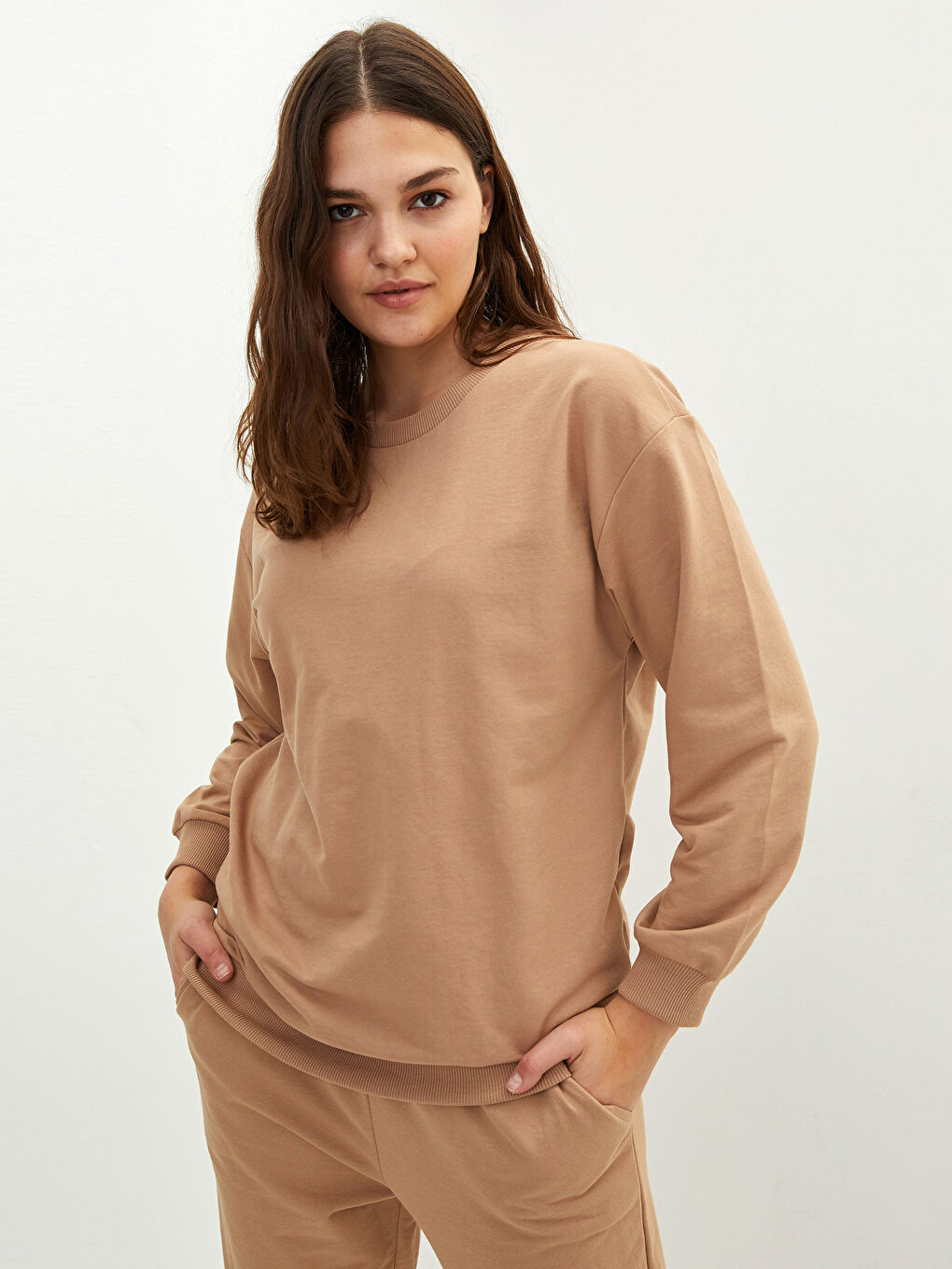 Sweat-shirt pour Femmes Grande Taille Col Rond Régulier Manches Longues