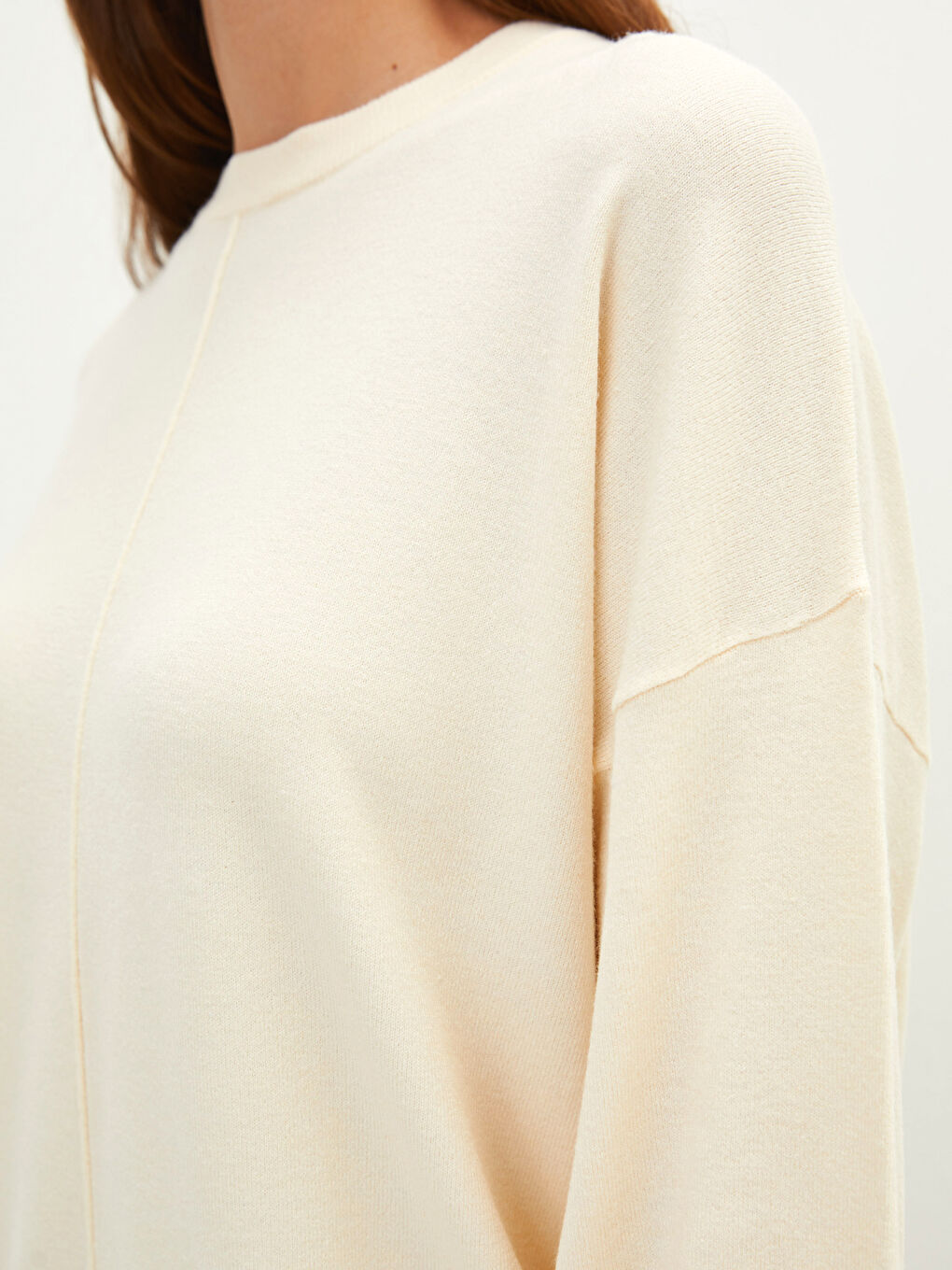LCW Modest Rundhalsausschnitt Schlicht Langarm Damen Strick-Tunika -W1I749Z8-SBW