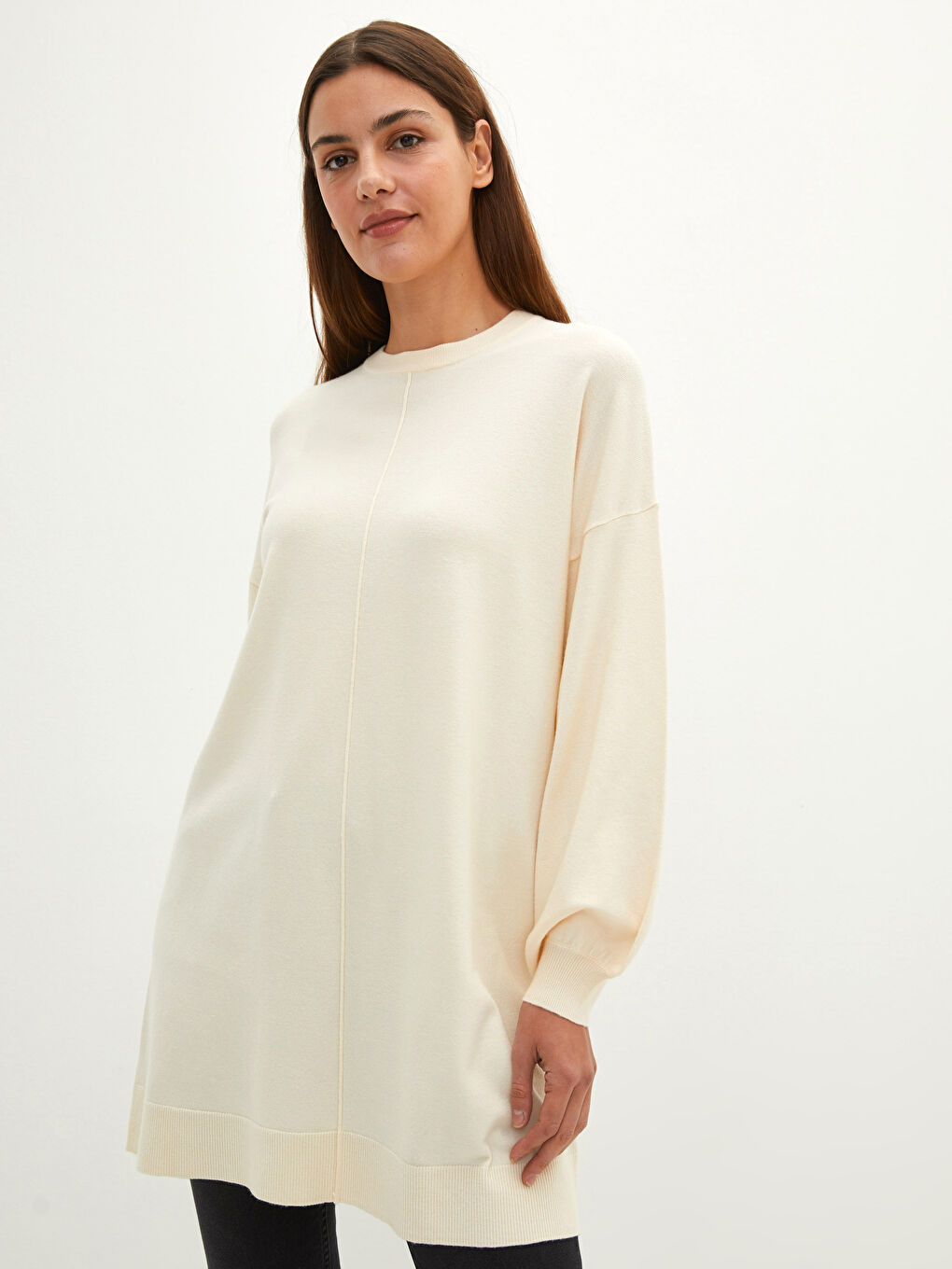 LCW Modest Rundhalsausschnitt Schlicht Langarm Damen Strick-Tunika -W1I749Z8-SBW