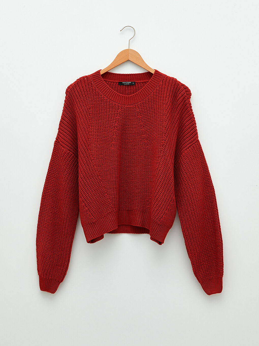 Kahverengi Bisiklet Yaka Kendinden Desenli Uzun Kollu Kadın Triko Kazak-6