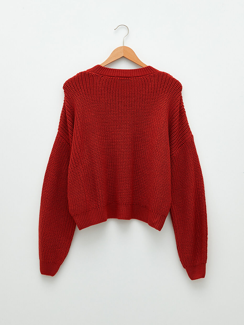 Kahverengi Bisiklet Yaka Kendinden Desenli Uzun Kollu Kadın Triko Kazak-7