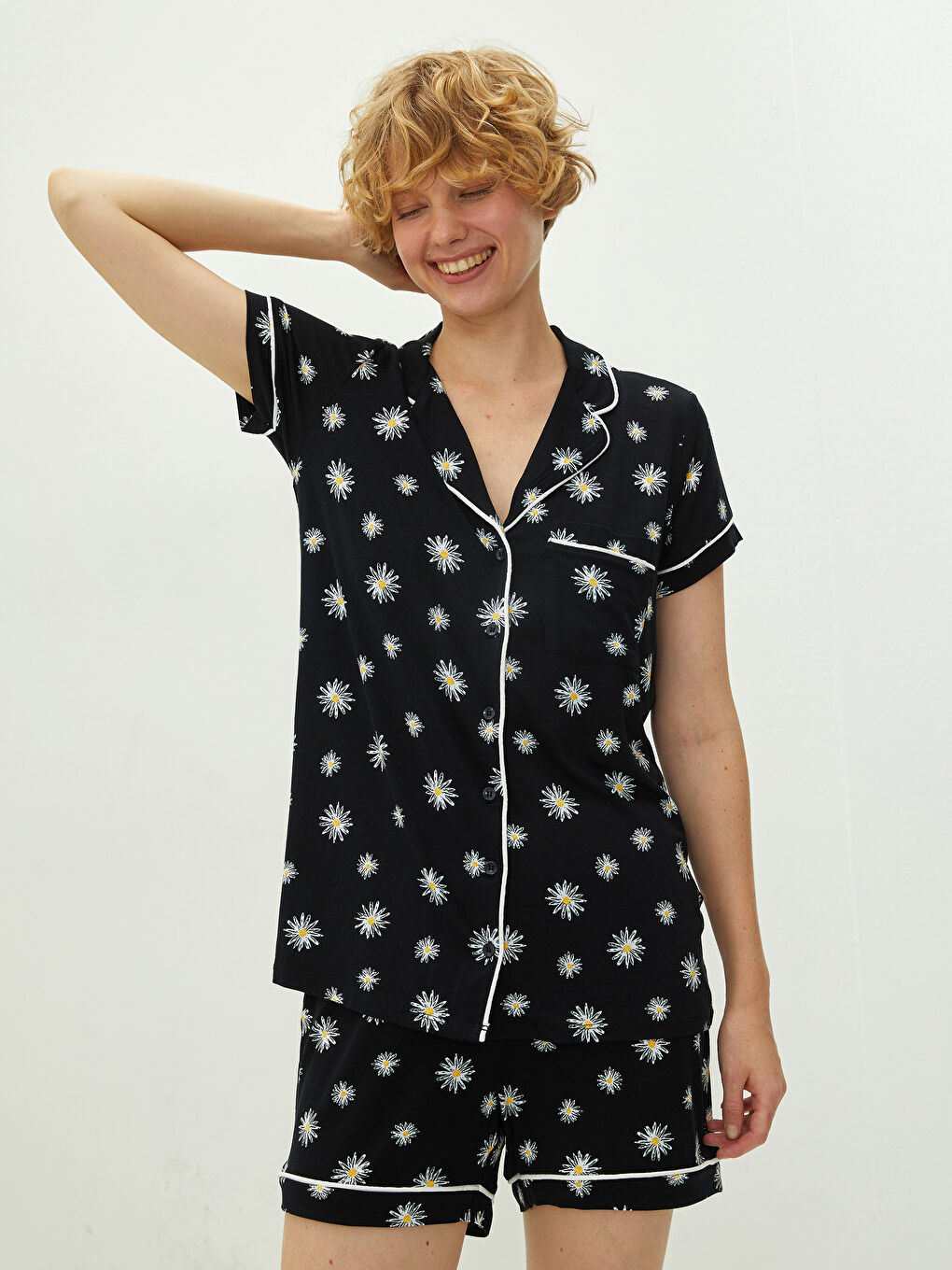 Shirt Collar Floral Short Sleeve Viscose Women's Short Pajama Set
