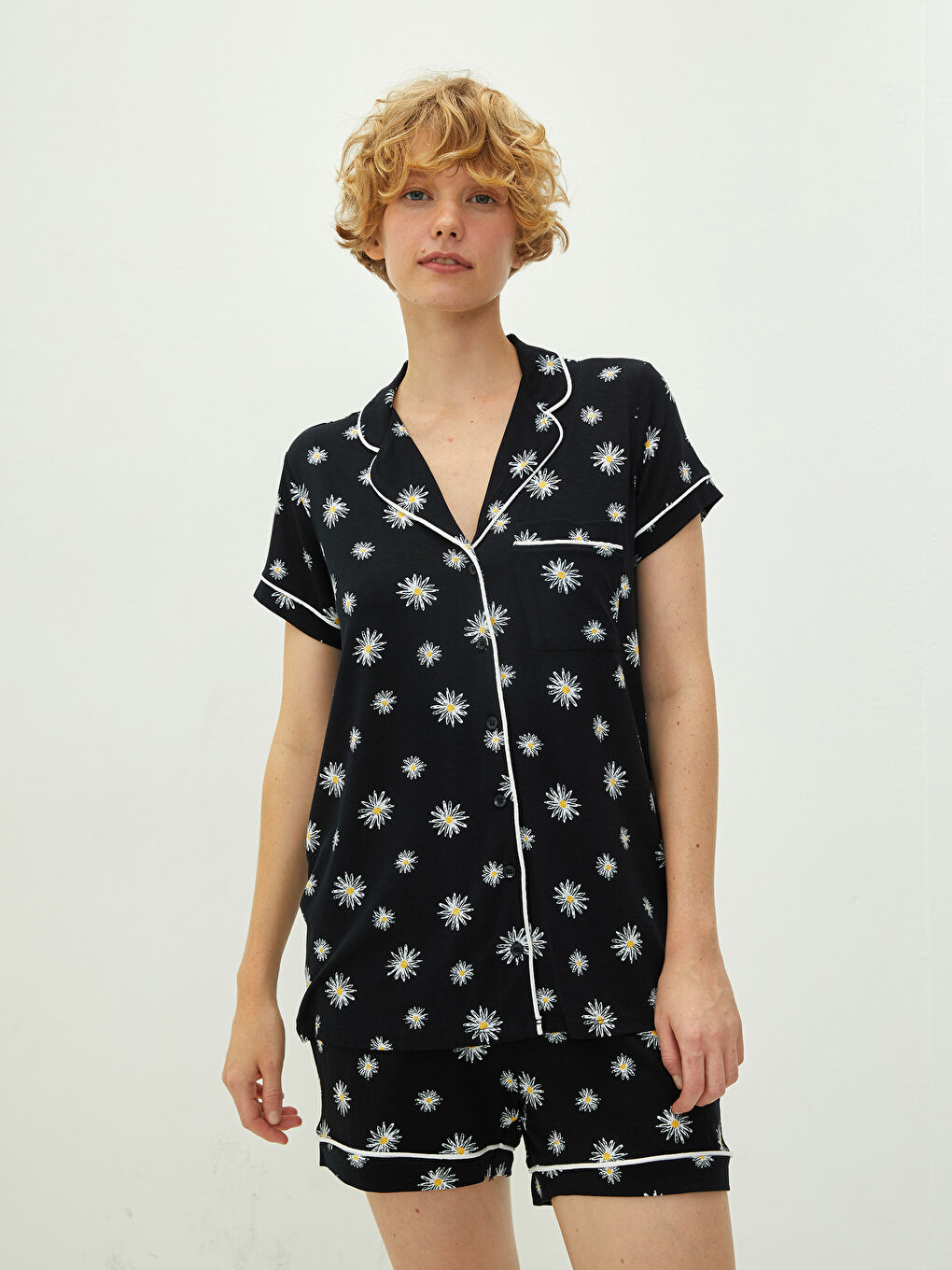 Shirt Collar Floral Short Sleeve Viscose Women's Short Pajama Set-1