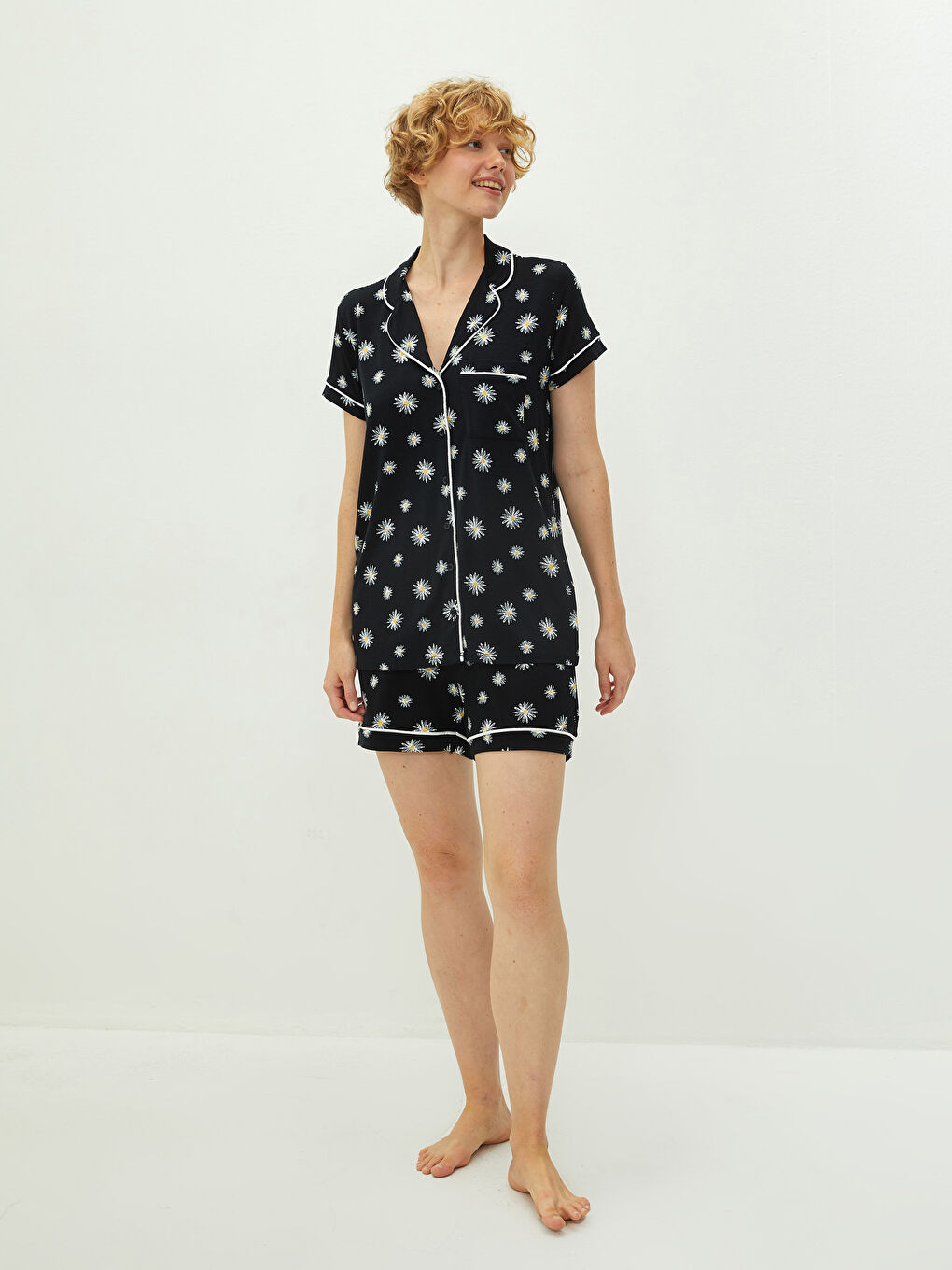 Shirt Collar Floral Short Sleeve Viscose Women's Short Pajama Set-3