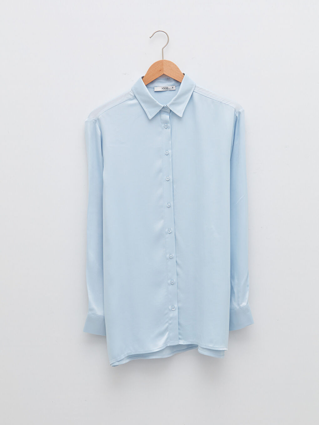 Mavi Önden Düğme Kapamalı Düz Uzun Kollu Viskon Kadın Gömlek-5