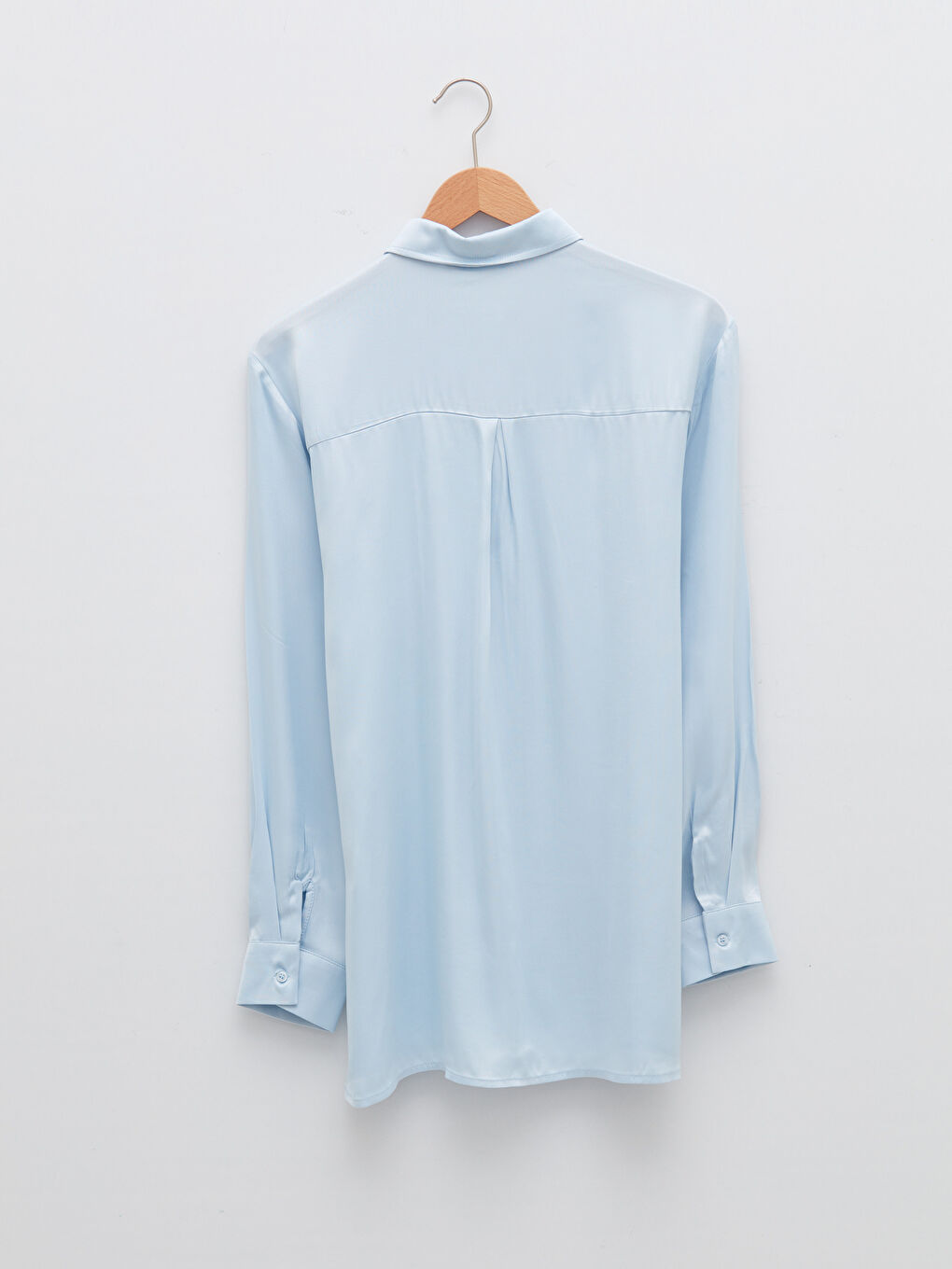 Mavi Önden Düğme Kapamalı Düz Uzun Kollu Viskon Kadın Gömlek-6