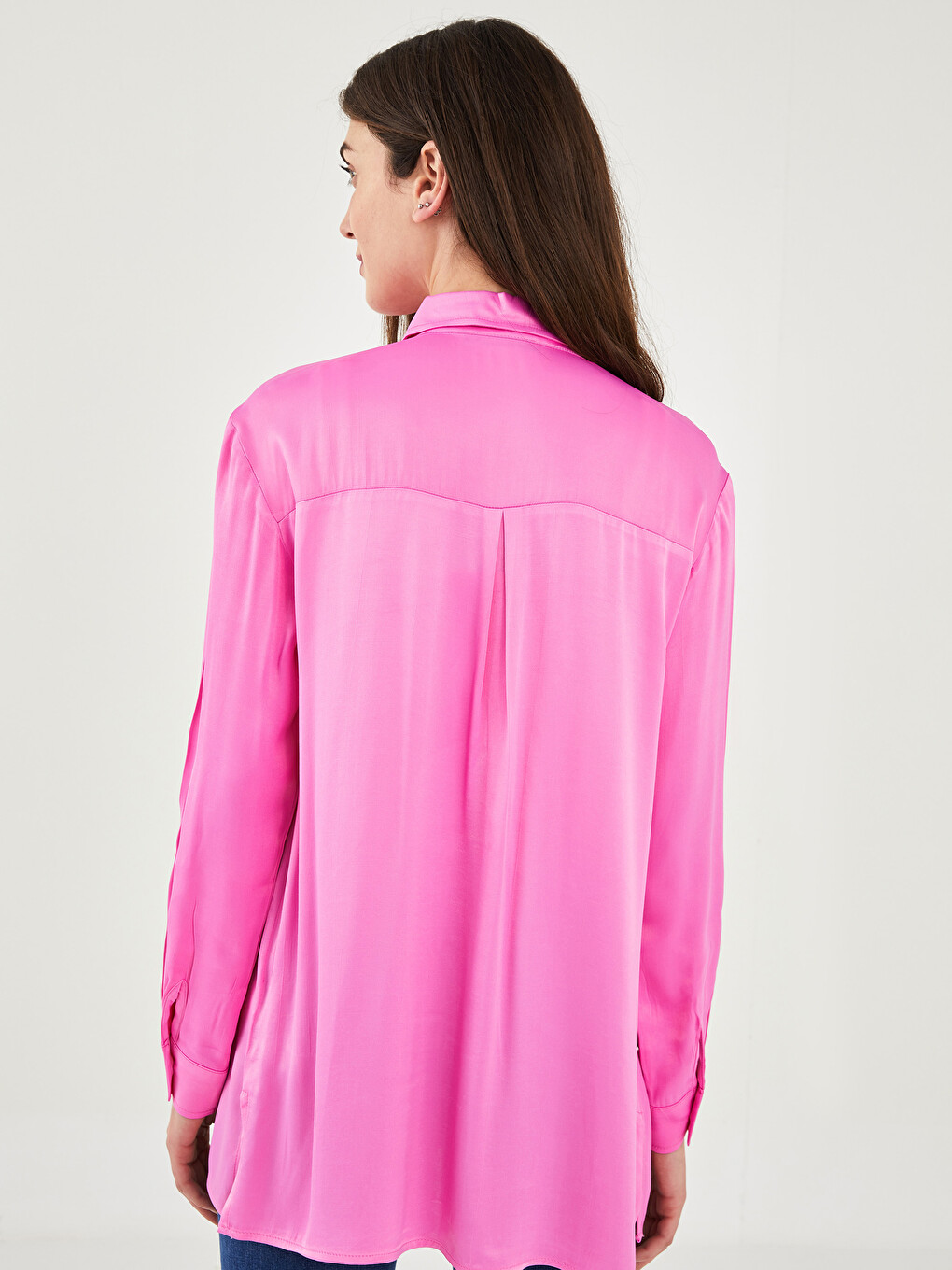 Front Button Closure Straight Long Sleeve Viscose Women's Shirt-4
